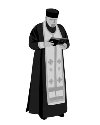 A religious leader stands, focused on scripture while dressed in ceremonial garments.