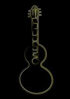 A neon outline of a guitar displays a striking contrast against a solid black background, creating an eye catching visual effect vector
