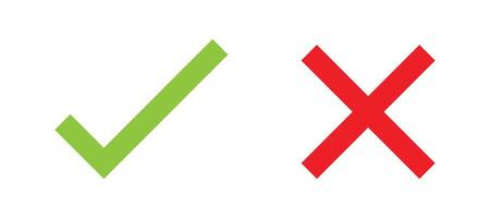 Check marks icons. Green check mark, red cross mark icon.Isolated tick symbols, checklist signs, approval badge. Flat and modern checkmark design, illustration. vector