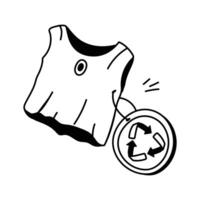 A simple, black and white icon of a recycled tank top with a recycle symbol label vector