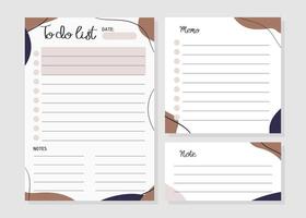 Set of sheets with pattern in trendy color of the 2025 mocha mousse. To do list, note, memo. Illustration for agenda, planners, notebooks, cards and other stationery. vector