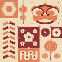 Retro chinese lunar new year in scandinavian style vector