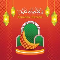2025 Ramadan Kareem greeting card design with crescent moon and lantern template vector