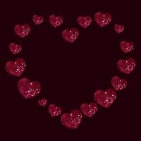 Heart shape frame formed by an arrangement of red glittery hearts. Romantic composition ideal for Valentine's Day designs. Elegant and celebratory aesthetic. Captivating design element vector