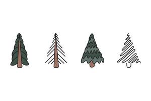 Set of hand drawn abstract linear Christmas trees. Trendy Fir trees in doodle style. Perfect for holiday greeting cards and packaging. vector