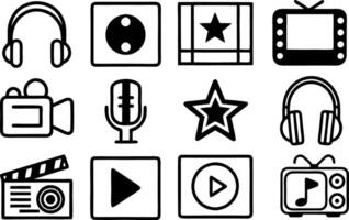 Line Art Symbol Collection line icon set, line art symbol of media and entertainment outline icon art illustration vector