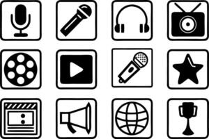 Line Icon Set Minimalist Media and Entertainment line icon set, line art symbol of media and entertainment outline icon art illustration vector