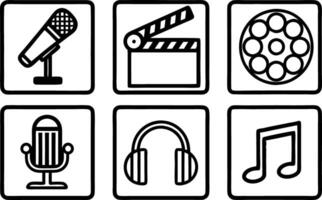 Outline Art of Media and Entertainment line icon set, line art symbol of media and entertainment outline icon art illustration vector