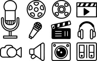 Outline Art Illustration Symbols line icon set, line art symbol of media and entertainment outline icon art illustration vector