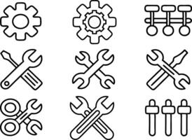 line icon set, line art symbol of set up and settings gear outline icon art illustration vector
