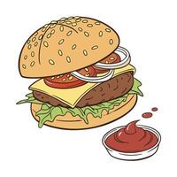 Layered Burger Illustration for Digital and Print Projects with White Background vector