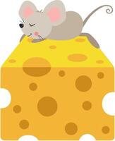 Little mouse sleeping on top of cheese vector