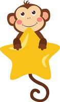Cute monkey flying holding a big star vector
