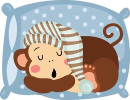 Cute monkey sleeping on pillow vector