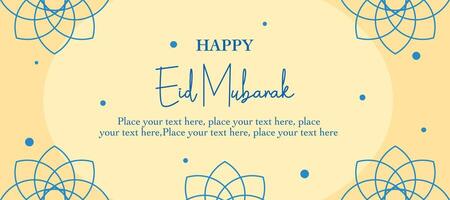 Happy Eid Mubarak and Ramadan Kareem minimal greeting with islamic pattern illustration on yellow background for card, poster and banner vector