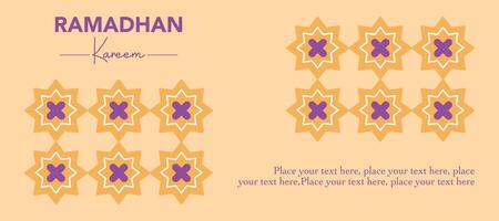 Happy Eid Mubarak and Ramadan Kareem greeting with islamic pattern illustration on orange minimal background for card, poster and banner vector