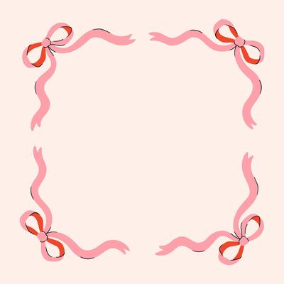 Frame of coquette pink bows and ribbons. Hand drawn trendy ribbons border. Vintage bowknots frame for greeting cards, wedding, invitations
