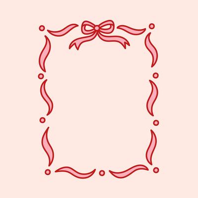 Frame of coquette pretty charming bows and ribbons. Hand drawn holiday ribbons border. Vintage bowknots frame for greeting cards, wedding, invitations
