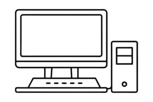 Desktop computer line art illustration vector