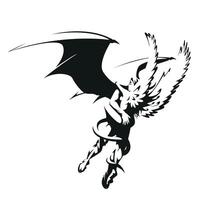 the angel and the devil embrace, naked winged man and woman in an embrace, black and white illustration vector