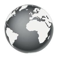 Earth globe - world map with continents on planet Earth, black and white illustration on white background vector