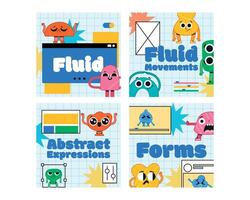 Flat abstract character emotions square illustration set vector