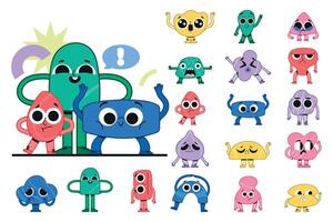 Flat abstract character emotions icons with illustration set vector