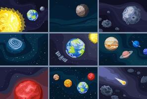 Hand drawn flat planets mini compositions collection vector