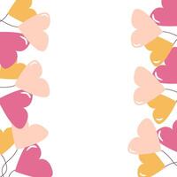 Colorful heart-shaped balloons frame on white background vector