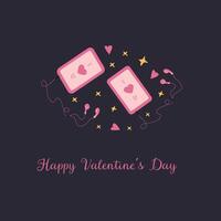 Happy valentine's day greeting card with heart-shaped elements and digital devices vector