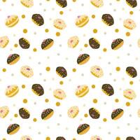 Seamless donut pattern with chocolate, vanilla, and sprinkles on white background vector