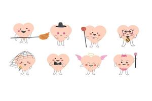 Charming heart characters in various costumes and accessories vector