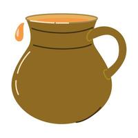 Rustic brown clay pitcher with handle and droplet vector