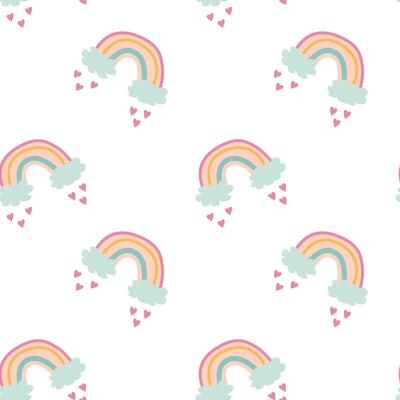 Seamless pastel rainbow heart pattern on white background
