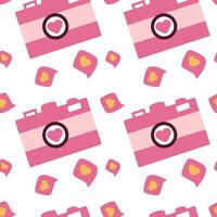 Pink camera and heart pattern with speech bubbles vector