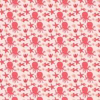 Playful marine pattern with octopuses and starfish in pastel tones vector