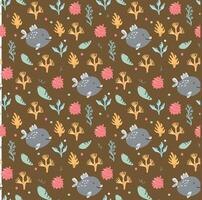Whimsical underwater pattern with fish and coral in earthy tones vector