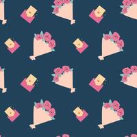 Floral envelope pattern with romantic bouquets on dark background vector