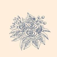 graphic ink bouquet. Hand drawn outline sketch vector