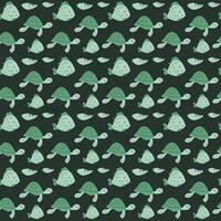Seamless green turtle and lemon pattern on dark background vector