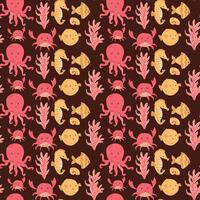 Colorful marine life pattern with octopuses, crabs, and seahorses vector