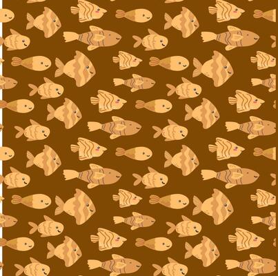 Cute cartoon fish pattern on brown background