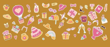 Collection of valentines day day icons on warm brown background vector