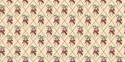 Roses with Cute Red Ribbon in Diamond Line Frame in Seamless Pattern vector