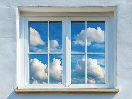 A window with a view of clouds photo