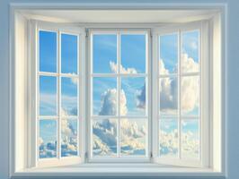A window with a view of the sky and clouds photo