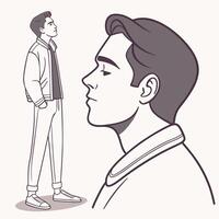 Minimalistic illustration of a young man in a casual outfit, featuring a side profile and full body view, emphasizing style and confidence vector