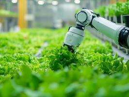A robot is picking lettuce in a greenhouse photo