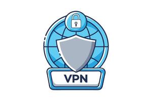 playful cartoon vpn symbol with smiling globe, shield, and padlock icons, highlighting internet safety, privacy, and cybersecurity vector