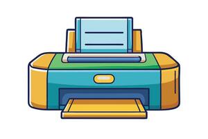 cartoon style printer icon with paper coming out, designed with vivid colors and clean lines, ideal for office, printing, or tech concepts vector